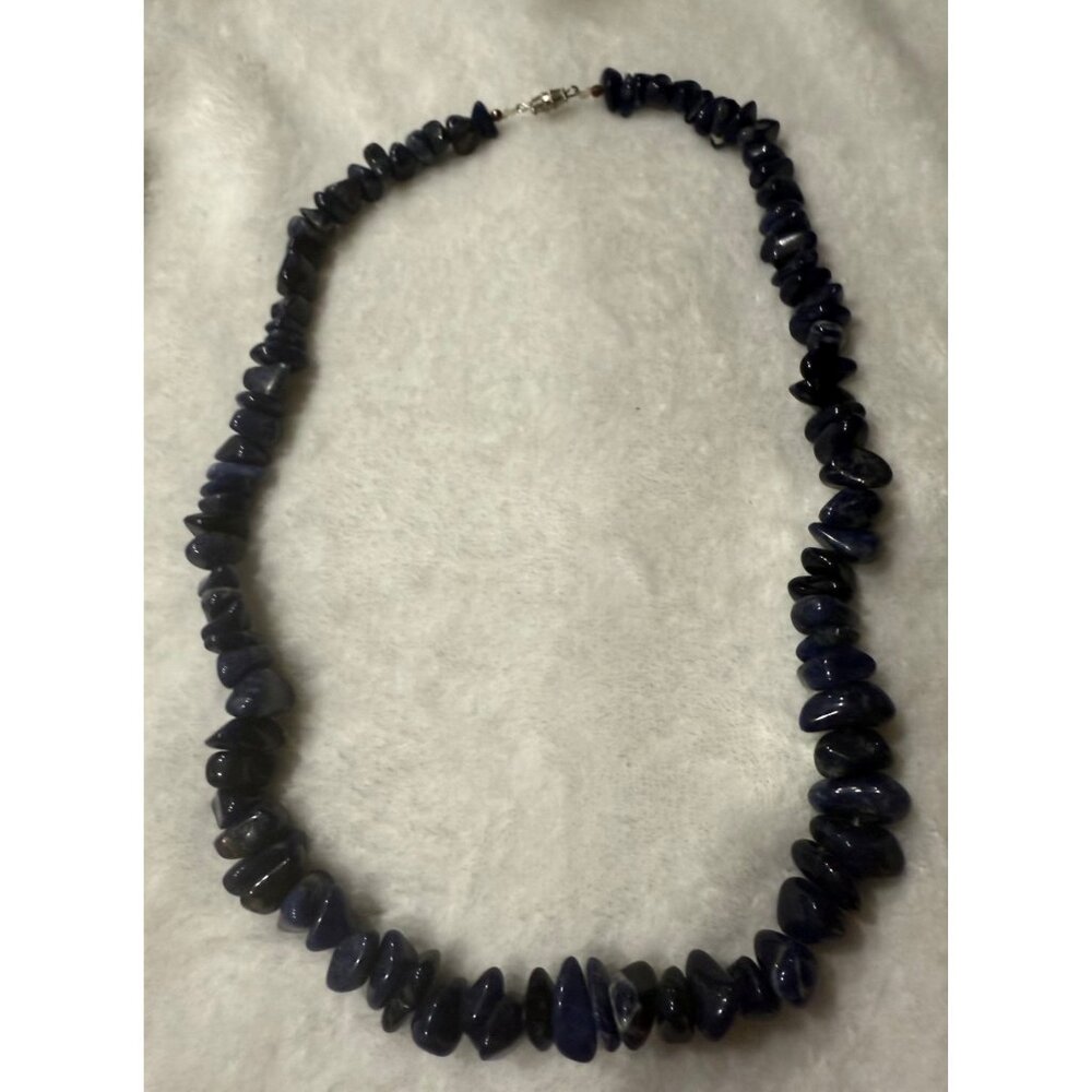 Natural Sodalite Chip Bead Necklace With Silver-Tone Barrel Clasp